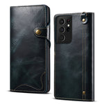 Custodia in vera pelle con bottoni magnetici in pelle bovina Denior Oil Wax, For Samsung Galaxy S21 Ultra 5G, For Samsung Galaxy S22 5G, For Samsung Galaxy S22+ 5G, For Samsung Galaxy S22 Ultra 5G