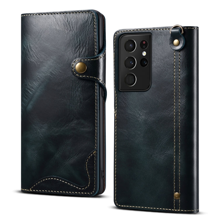 Custodia in vera pelle con bottoni magnetici in pelle bovina Denior Oil Wax, For Samsung Galaxy S21 Ultra 5G, For Samsung Galaxy S22 5G, For Samsung Galaxy S22+ 5G, For Samsung Galaxy S22 Ultra 5G