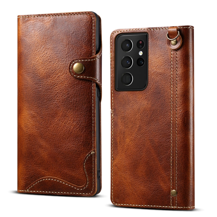 Custodia in vera pelle con bottoni magnetici in pelle bovina Denior Oil Wax, For Samsung Galaxy S21 Ultra 5G, For Samsung Galaxy S22 5G, For Samsung Galaxy S22+ 5G, For Samsung Galaxy S22 Ultra 5G