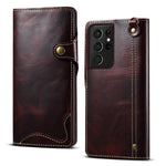 Custodia in vera pelle con bottoni magnetici in pelle bovina Denior Oil Wax, For Samsung Galaxy S21 Ultra 5G, For Samsung Galaxy S22 5G, For Samsung Galaxy S22+ 5G, For Samsung Galaxy S22 Ultra 5G