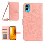 Skin Feel Custodia per cellulare in pelle con motivo a fiori di sole con cordino, For Motorola Moto E22s, For Realme 9i 5G