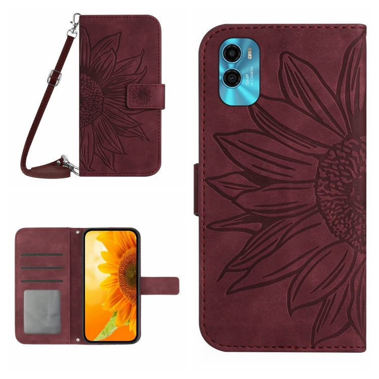 Skin Feel Custodia per cellulare in pelle con motivo a fiori di sole con cordino, For Motorola Moto E22s, For Realme 9i 5G