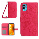 Skin Feel Custodia per cellulare in pelle con motivo a fiori di sole con cordino, For Motorola Moto E22s, For Realme 9i 5G