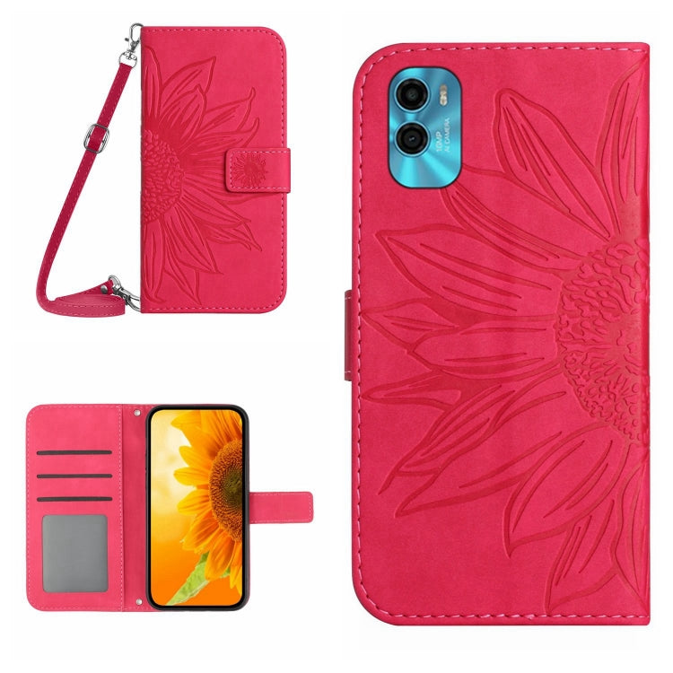 Skin Feel Custodia per cellulare in pelle con motivo a fiori di sole con cordino, For Motorola Moto E22s, For Realme 9i 5G