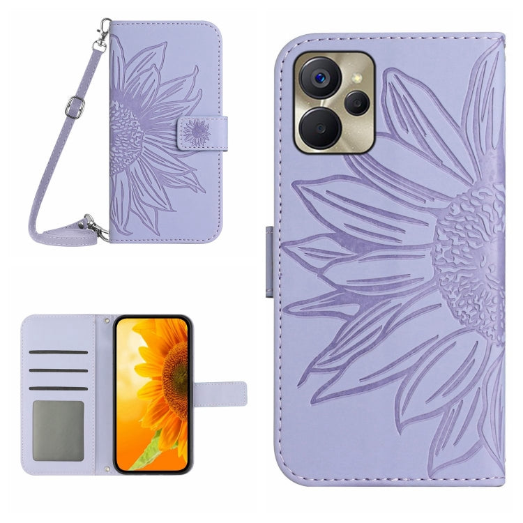 Skin Feel Custodia per cellulare in pelle con motivo a fiori di sole con cordino, For Motorola Moto E22s, For Realme 9i 5G