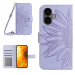 Skin Feel Custodia per cellulare in pelle con motivo a fiori di sole con cordino, For Realme 10 Pro+
