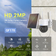 ESCAM QF170 Telecamera solare audio bidirezionale per visione notturna a colori WiFi da 2 MP, QF170