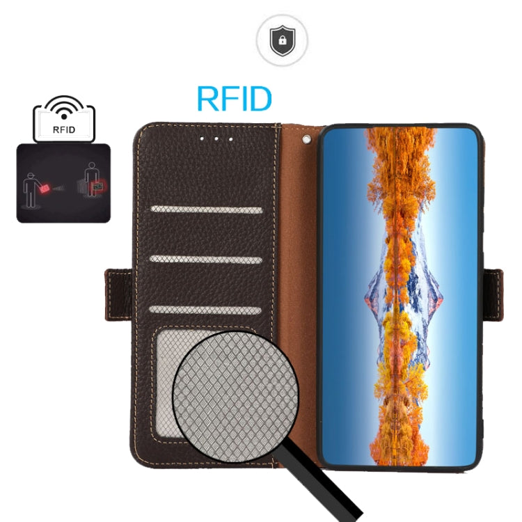 KHAZNEH Custodia per telefono RFID in vera pelle Litchi magnetica laterale, For Xiaomi Redmi Note 12 China, For Xiaomi Redmi Note 12 Pro 5G China, For Xiaomi Redmi Note 12 Pro+ China / Redmi Note 12 Explorer