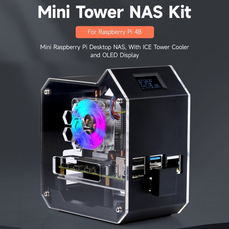 Kit Waveshare Mini Tower NAS per Raspberry Pi 4B Supporto SSD SATA M.2 fino a 2 TB
