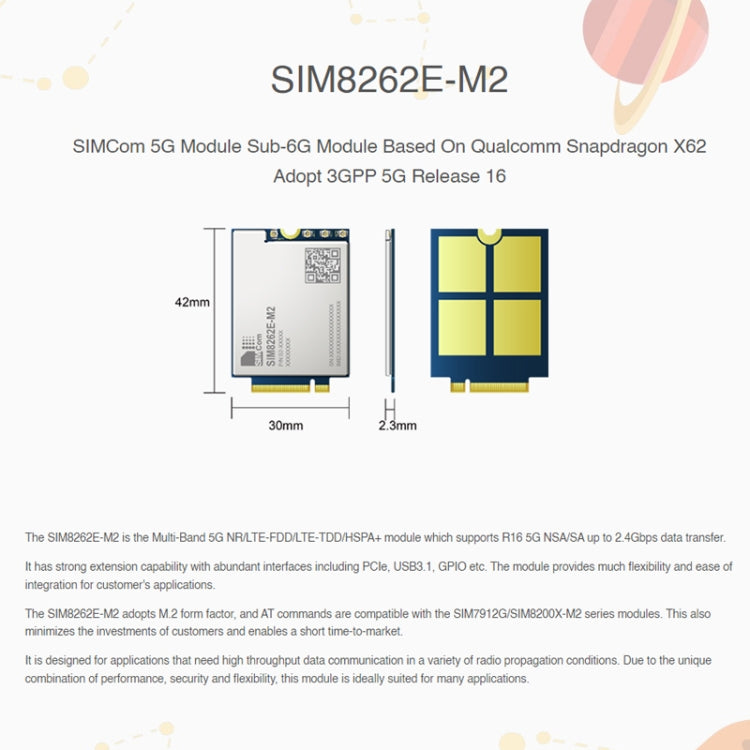 Waveshare SIM8262E-M2 SIM Card Original 5G Module Interface M.2, 23145