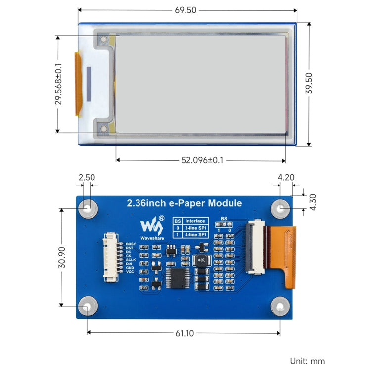 Modulo E-paper Waveshare da 2,36 pollici 296×168, 2.36 inch