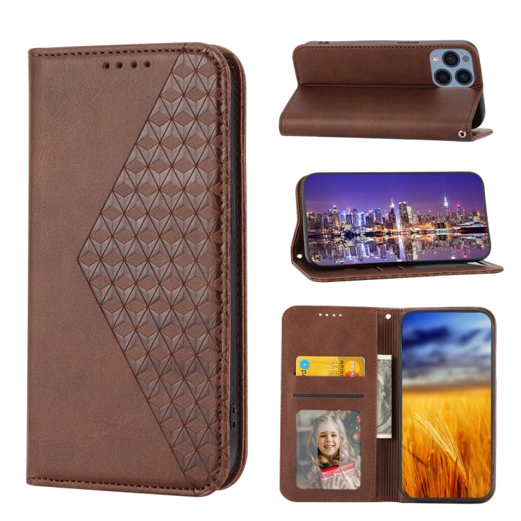 Custodia per telefono in pelle magnetica con struttura in vitello a griglia cubica, For Sony Xperia 5 IV, For OPPO A17 4G, For Samsung Galaxy S23 5G, For Samsung Galaxy S23+ 5G, For Samsung Galaxy S23 Ultra 5G