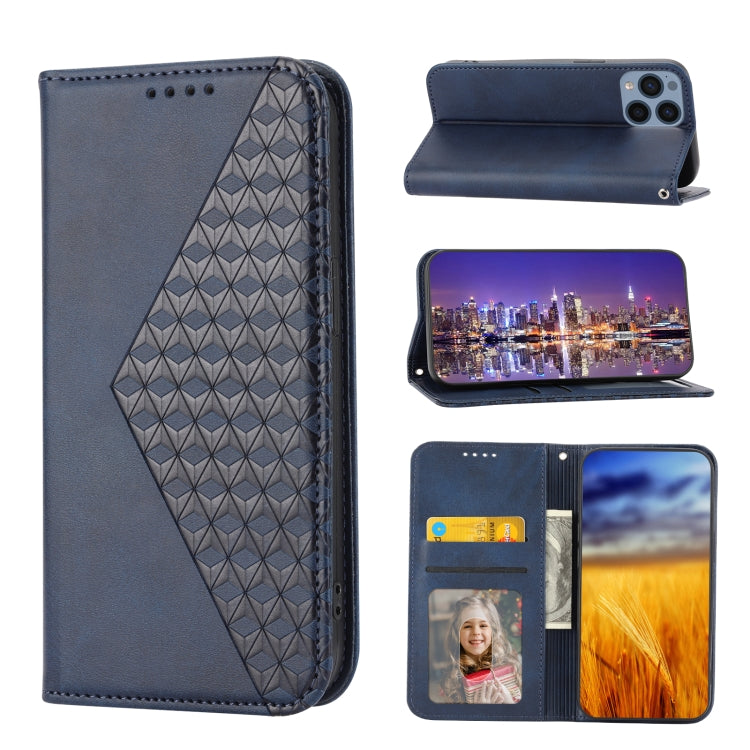 Custodia per telefono in pelle magnetica con struttura in vitello a griglia cubica, For Sony Xperia 5 IV, For OPPO A17 4G, For Samsung Galaxy S23 5G, For Samsung Galaxy S23+ 5G, For Samsung Galaxy S23 Ultra 5G