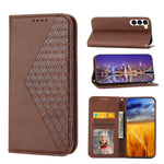 Custodia per telefono in pelle magnetica con struttura in vitello a griglia cubica, For Sony Xperia 5 IV, For OPPO A17 4G, For Samsung Galaxy S23 5G, For Samsung Galaxy S23+ 5G, For Samsung Galaxy S23 Ultra 5G