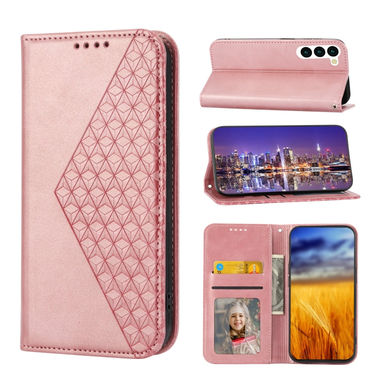 Custodia per telefono in pelle magnetica con struttura in vitello a griglia cubica, For Sony Xperia 5 IV, For OPPO A17 4G, For Samsung Galaxy S23 5G, For Samsung Galaxy S23+ 5G, For Samsung Galaxy S23 Ultra 5G