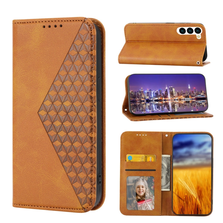 Custodia per telefono in pelle magnetica con struttura in vitello a griglia cubica, For Sony Xperia 5 IV, For OPPO A17 4G, For Samsung Galaxy S23 5G, For Samsung Galaxy S23+ 5G, For Samsung Galaxy S23 Ultra 5G