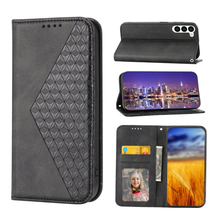Custodia per telefono in pelle magnetica con struttura in vitello a griglia cubica, For Sony Xperia 5 IV, For OPPO A17 4G, For Samsung Galaxy S23 5G, For Samsung Galaxy S23+ 5G, For Samsung Galaxy S23 Ultra 5G