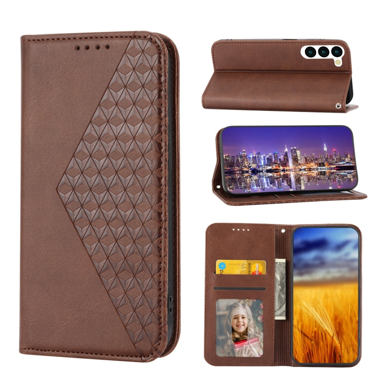 Custodia per telefono in pelle magnetica con struttura in vitello a griglia cubica, For Sony Xperia 5 IV, For OPPO A17 4G, For Samsung Galaxy S23 5G, For Samsung Galaxy S23+ 5G, For Samsung Galaxy S23 Ultra 5G