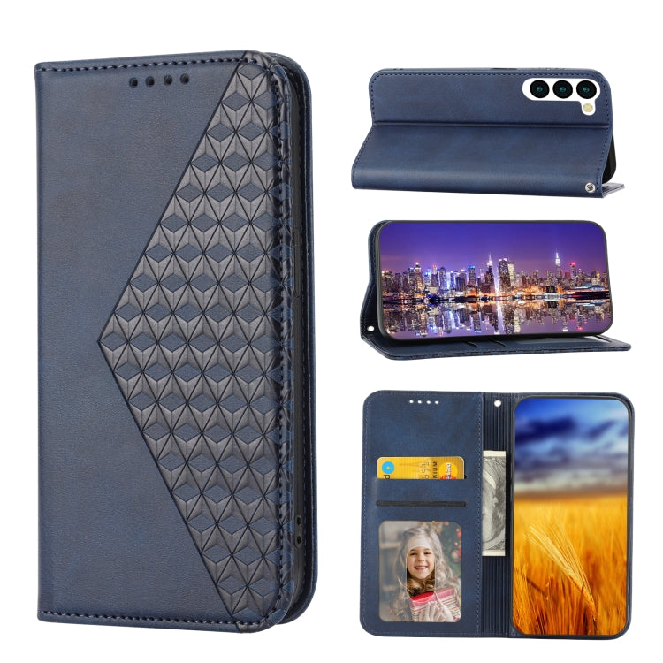 Custodia per telefono in pelle magnetica con struttura in vitello a griglia cubica, For Sony Xperia 5 IV, For OPPO A17 4G, For Samsung Galaxy S23 5G, For Samsung Galaxy S23+ 5G, For Samsung Galaxy S23 Ultra 5G