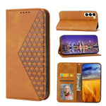 Custodia per telefono in pelle magnetica con struttura in vitello a griglia cubica, For Sony Xperia 5 IV, For OPPO A17 4G, For Samsung Galaxy S23 5G, For Samsung Galaxy S23+ 5G, For Samsung Galaxy S23 Ultra 5G