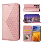 Custodia per telefono in pelle magnetica con struttura in vitello a griglia cubica, For Sony Xperia 5 IV, For OPPO A17 4G, For Samsung Galaxy S23 5G, For Samsung Galaxy S23+ 5G, For Samsung Galaxy S23 Ultra 5G