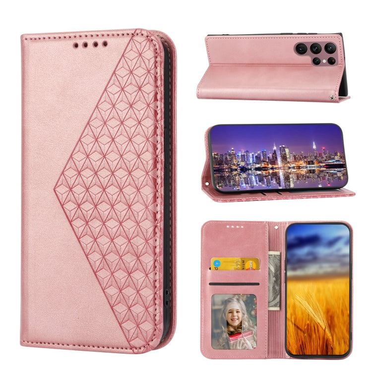 Custodia per telefono in pelle magnetica con struttura in vitello a griglia cubica, For Sony Xperia 5 IV, For OPPO A17 4G, For Samsung Galaxy S23 5G, For Samsung Galaxy S23+ 5G, For Samsung Galaxy S23 Ultra 5G