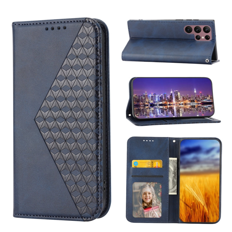Custodia per telefono in pelle magnetica con struttura in vitello a griglia cubica, For Sony Xperia 5 IV, For OPPO A17 4G, For Samsung Galaxy S23 5G, For Samsung Galaxy S23+ 5G, For Samsung Galaxy S23 Ultra 5G