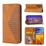 Custodia per telefono in pelle magnetica con struttura in vitello a griglia cubica, For Sony Xperia 5 IV, For OPPO A17 4G, For Samsung Galaxy S23 5G, For Samsung Galaxy S23+ 5G, For Samsung Galaxy S23 Ultra 5G