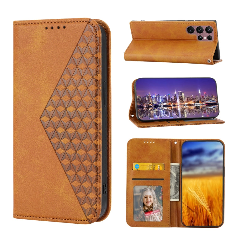 Custodia per telefono in pelle magnetica con struttura in vitello a griglia cubica, For Sony Xperia 5 IV, For OPPO A17 4G, For Samsung Galaxy S23 5G, For Samsung Galaxy S23+ 5G, For Samsung Galaxy S23 Ultra 5G