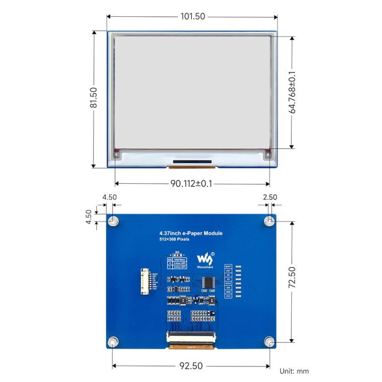 Waveshare 4.37 inch E-Paper Module 512×368, 4.37 inch