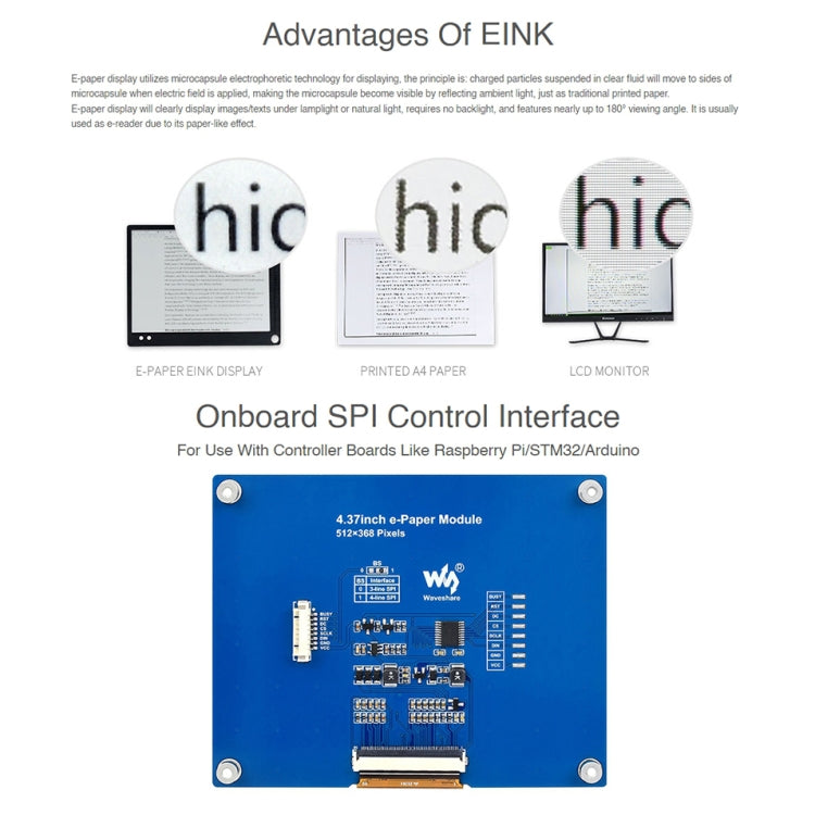 Waveshare 4.37 inch E-Paper Module 512×368, 4.37 inch