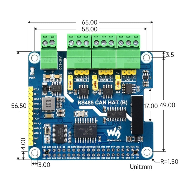 Cappello CAN RS485 isolato Waveshare per Raspberry Pi