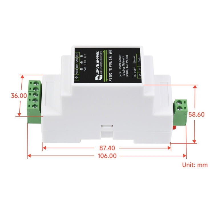 Server seriale Waveshare da RS485 a RJ45 su guida DIN con funzione POE