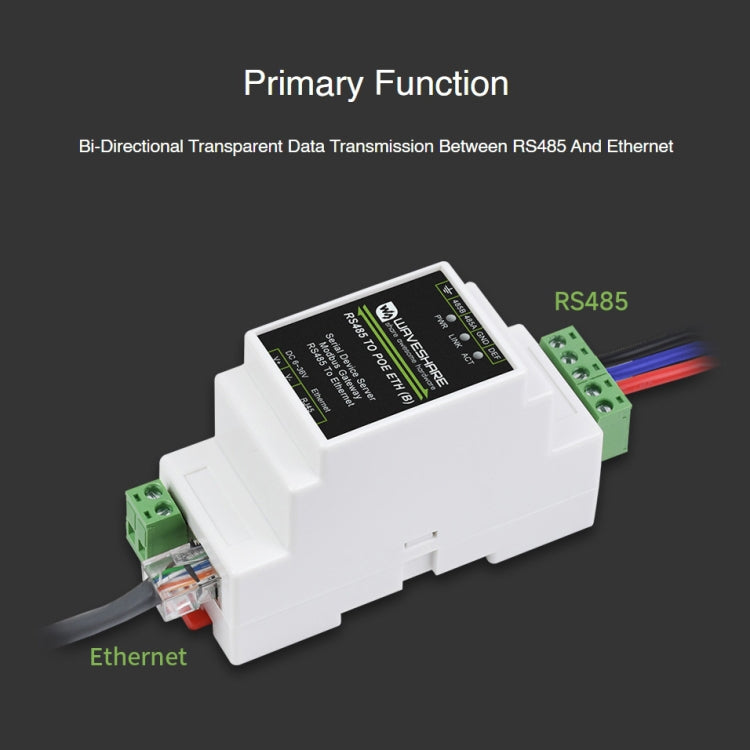 Waveshare RS485 to RJ45 DIN Rail Serial Server with POE Function