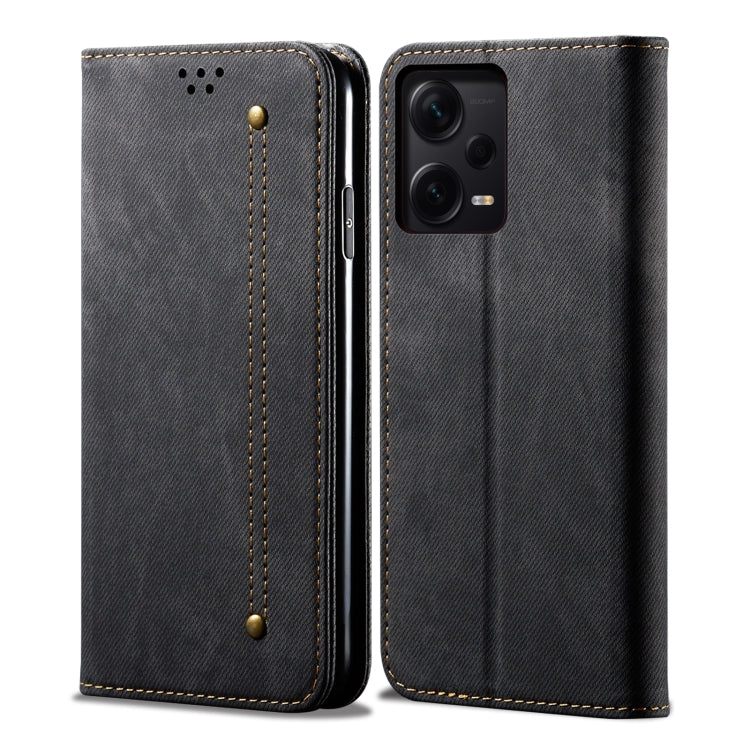 Custodia per telefono in pelle con texture denim, For Xiaomi Redmi Note 12 China, For Xiaomi Redmi Note 12 Pro 5G China, For Xiaomi Redmi Note 12 Pro+ China
