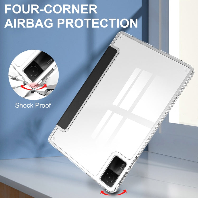 Custodia Smart Tablet in pelle con cover posteriore trasparente a 3 pieghe, For Xiaomi Redmi Pad 10.6