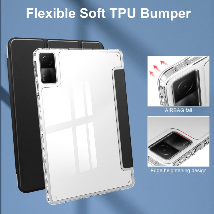 Custodia Smart Tablet in pelle con cover posteriore trasparente a 3 pieghe, For Xiaomi Redmi Pad 10.6