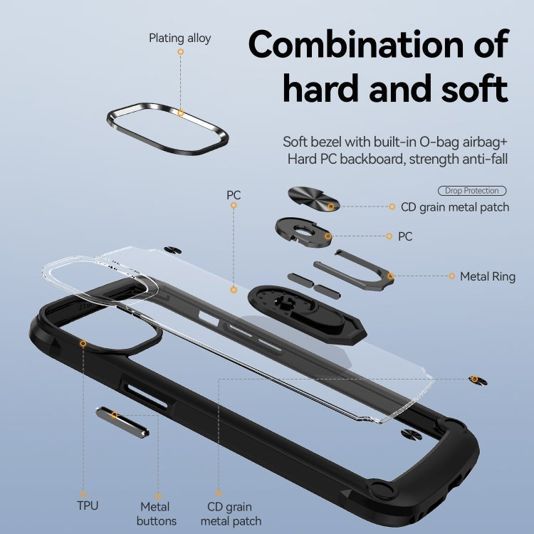 Custodia per telefono con protezione dell'obiettivo in TPU + PC con supporto per anello, For iPhone 11, For iPhone 11 Pro, For iPhone 11 Pro Max, For iPhone XS / X