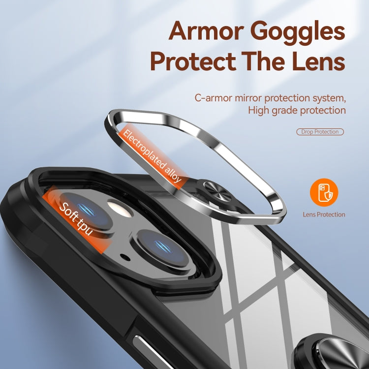 Custodia per telefono con protezione dell'obiettivo in TPU + PC con supporto per anello, For iPhone 11, For iPhone 11 Pro, For iPhone 11 Pro Max, For iPhone XS / X
