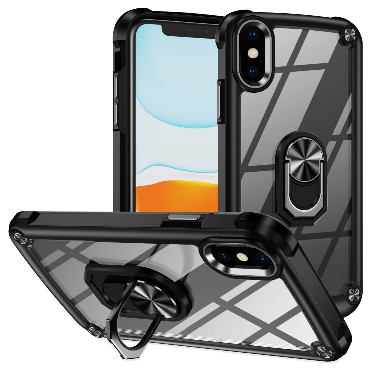 Custodia per telefono con protezione dell'obiettivo in TPU + PC con supporto per anello, For iPhone 11, For iPhone 11 Pro, For iPhone 11 Pro Max, For iPhone XS / X