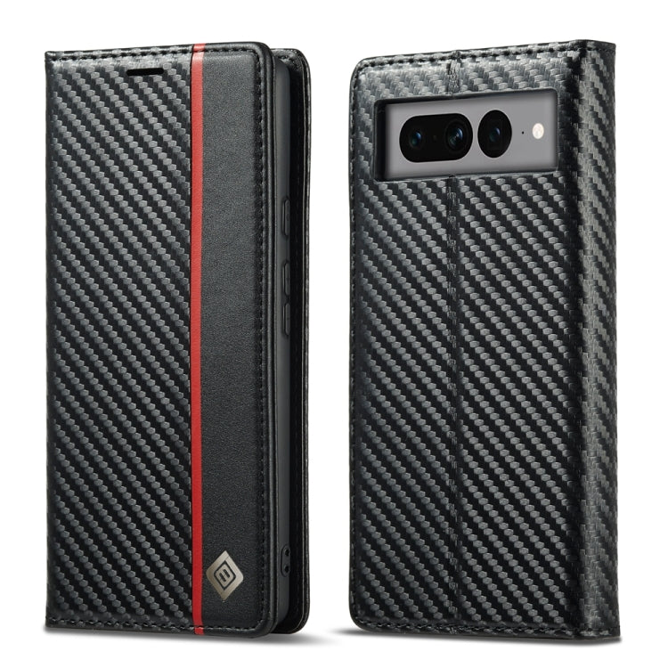 Custodia in pelle PU + TPU in fibra di carbonio LC.IMEEKE, For Google Pixel 7 Pro