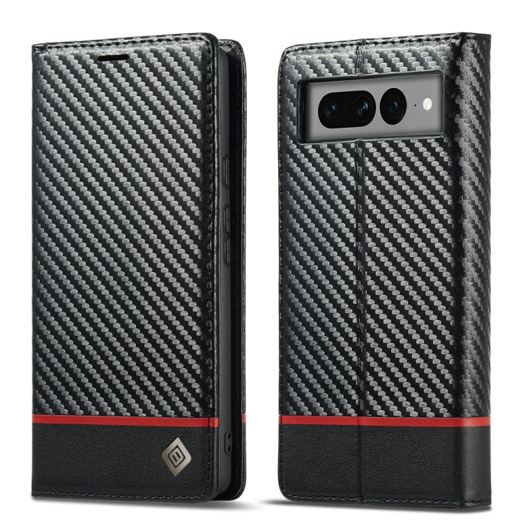 Custodia in pelle PU + TPU in fibra di carbonio LC.IMEEKE, For Google Pixel 7 Pro