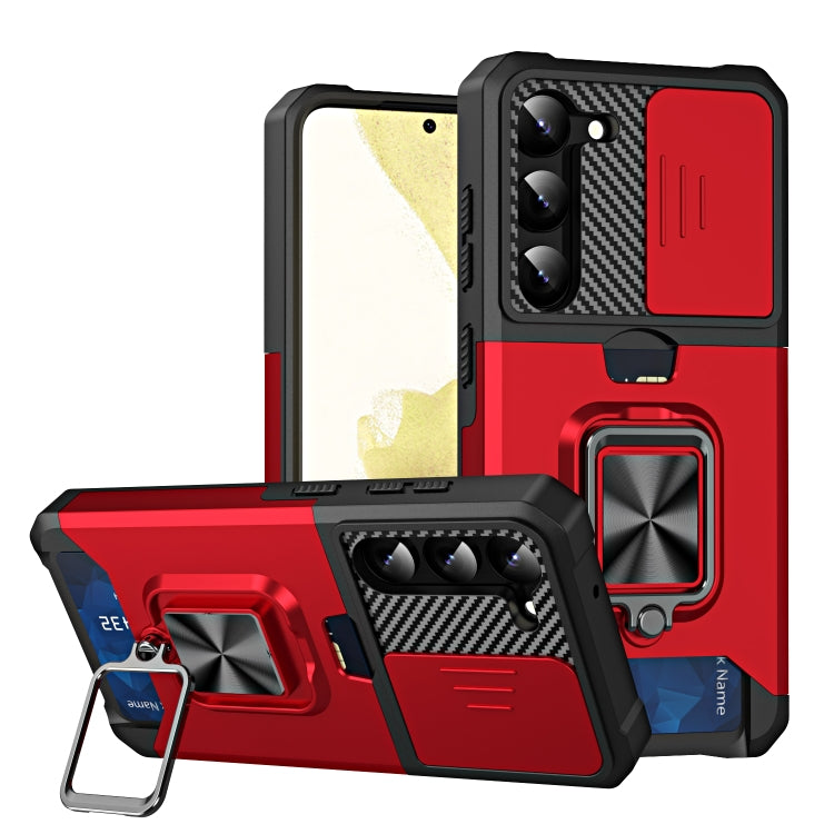 Custodia per telefono scorrevole Camshield con supporto per anello e slot per schede, For Samsung Galaxy S23 5G, For Samsung Galaxy S23+ 5G, For Samsung Galaxy S23 Ultra 5G