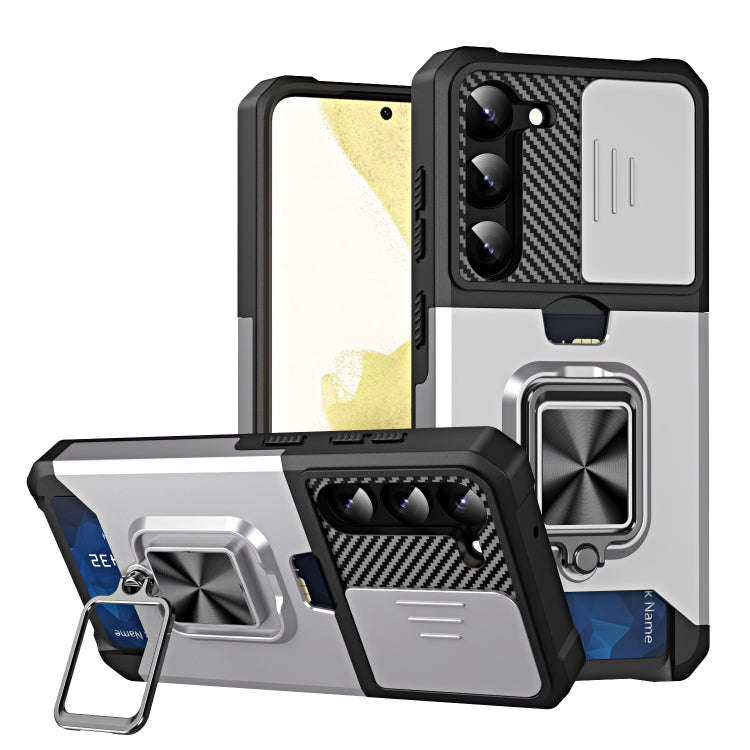 Custodia per telefono scorrevole Camshield con supporto per anello e slot per schede, For Samsung Galaxy S23 5G, For Samsung Galaxy S23+ 5G, For Samsung Galaxy S23 Ultra 5G