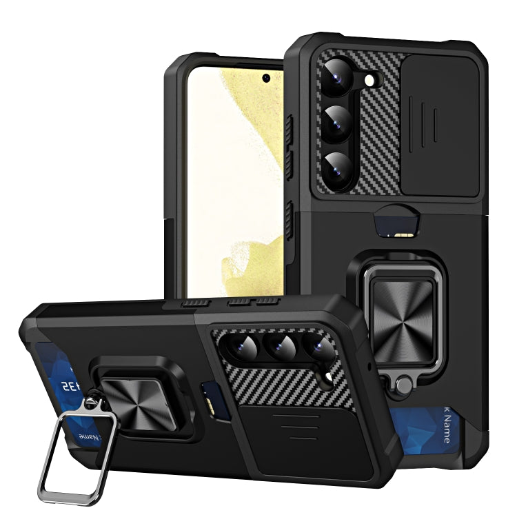 Custodia per telefono scorrevole Camshield con supporto per anello e slot per schede, For Samsung Galaxy S23 5G, For Samsung Galaxy S23+ 5G, For Samsung Galaxy S23 Ultra 5G