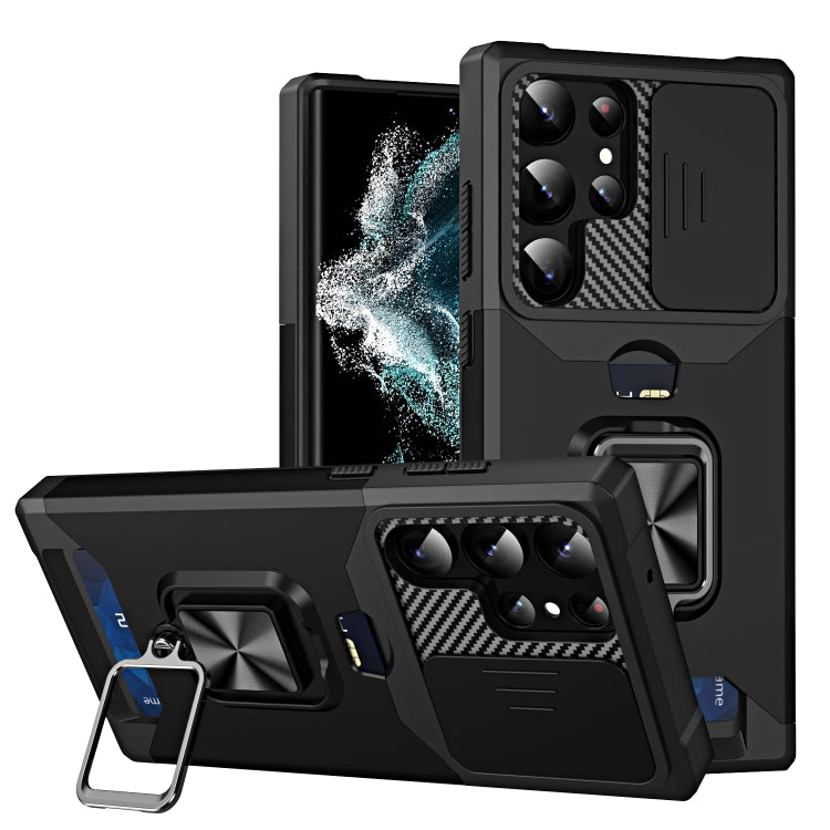 Custodia per telefono scorrevole Camshield con supporto per anello e slot per schede, For Samsung Galaxy S23 5G, For Samsung Galaxy S23+ 5G, For Samsung Galaxy S23 Ultra 5G