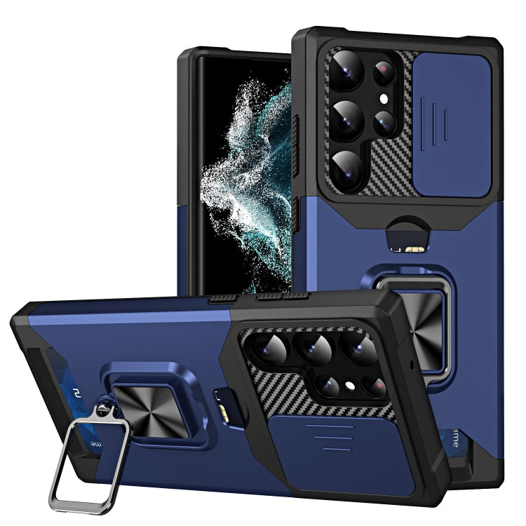 Custodia per telefono scorrevole Camshield con supporto per anello e slot per schede, For Samsung Galaxy S23 5G, For Samsung Galaxy S23+ 5G, For Samsung Galaxy S23 Ultra 5G