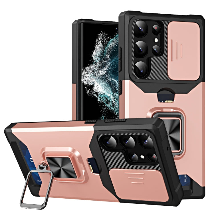 Custodia per telefono scorrevole Camshield con supporto per anello e slot per schede, For Samsung Galaxy S23 5G, For Samsung Galaxy S23+ 5G, For Samsung Galaxy S23 Ultra 5G