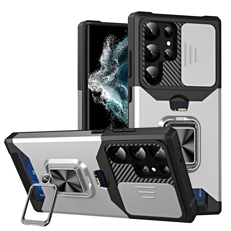 Custodia per telefono scorrevole Camshield con supporto per anello e slot per schede, For Samsung Galaxy S23 5G, For Samsung Galaxy S23+ 5G, For Samsung Galaxy S23 Ultra 5G