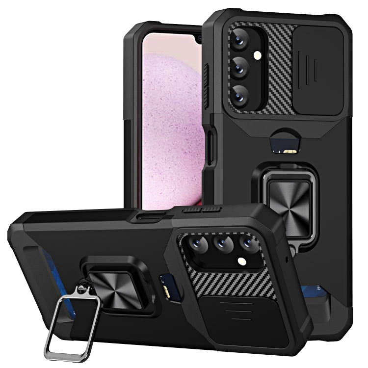 Custodia per telefono scorrevole Camshield con supporto per anello e slot per schede, For Samsung Galaxy A14 5G